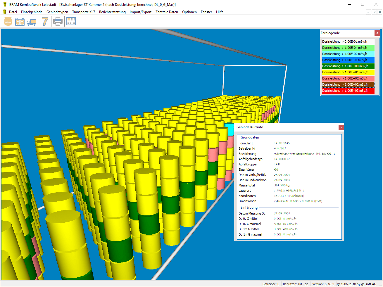 Interactive representation of a storage facility in ISRAM